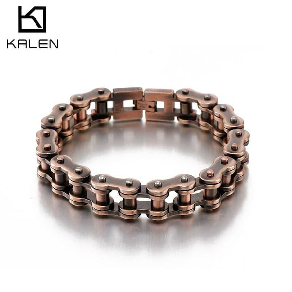Kalen Punk 12mm Bicycle Chain Bracelet Men's Stainless Steel Motorcycle Link 230mm Fashion Jewelry.