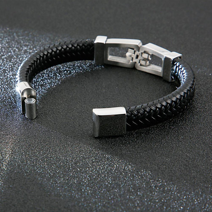 Kalen Rectangular Lock Men's Stainless Steel Bracelet Fashion Leather Bracelets Jewelry Party Gift.