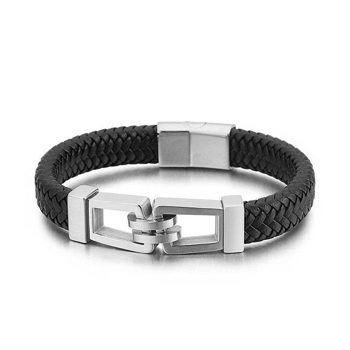 Kalen Rectangular Lock Men's Stainless Steel Bracelet Fashion Leather Bracelets Jewelry Party Gift.