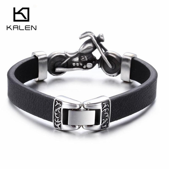 Kalen New Unique Male Jewelry Stainless Steel Motorcycle Charm Bracelet Rock Punk Durable Leather Bracelets Cheap Cool Gift.