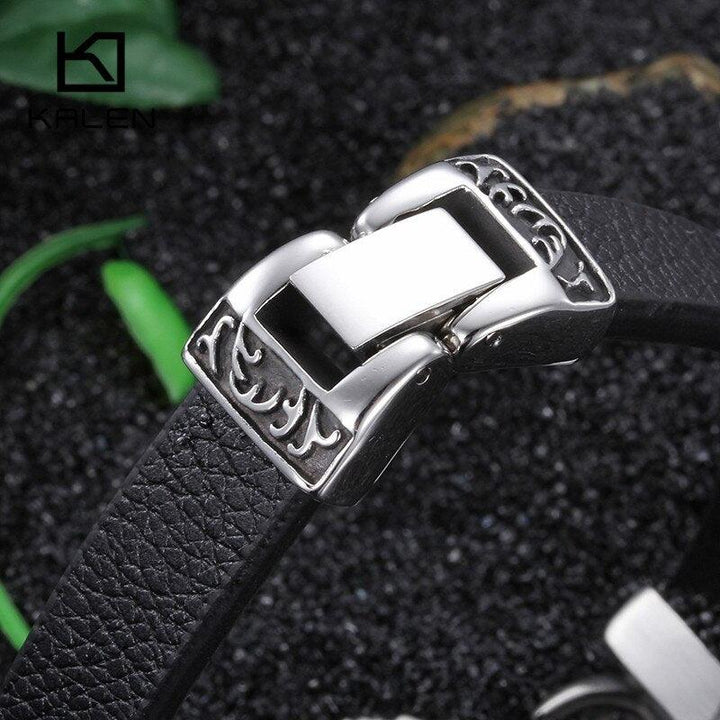 Kalen New Unique Male Jewelry Stainless Steel Motorcycle Charm Bracelet Rock Punk Durable Leather Bracelets Cheap Cool Gift.