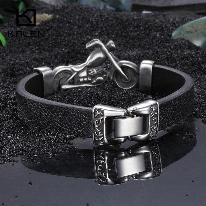 Kalen New Unique Male Jewelry Stainless Steel Motorcycle Charm Bracelet Rock Punk Durable Leather Bracelets Cheap Cool Gift.