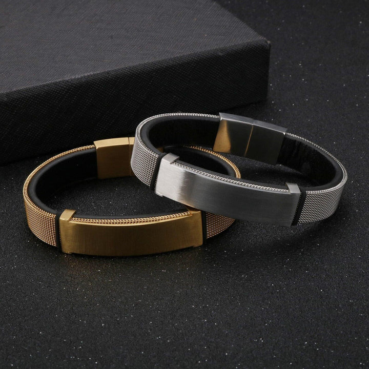 Kalen Stainless Steel 20.5cm Mesh Chain Bracelet For Men Women Shiny Charm Wrap Leather Bracelet Hip Hop Jewelry.