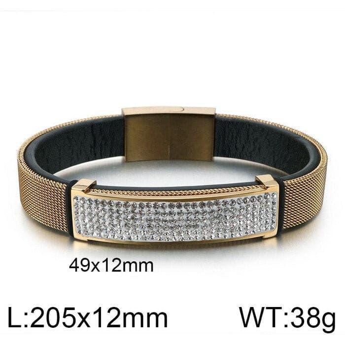 Kalen Stainless Steel 20.5cm Mesh Chain Bracelet For Men Women Shiny Charm Wrap Leather Bracelet Hip Hop Jewelry.