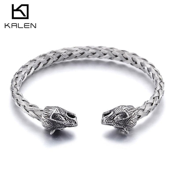 Kalen Punk 12mm Stainless Steel Skull Cuff Bracelet Bangles for Men - kalen