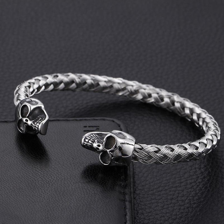 Kalen Punk 12mm Stainless Steel Skull Cuff Bracelet Bangles for Men - kalen