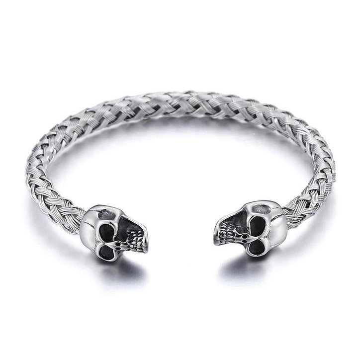 Kalen Punk 12mm Stainless Steel Skull Cuff Bracelet Bangles for Men - kalen