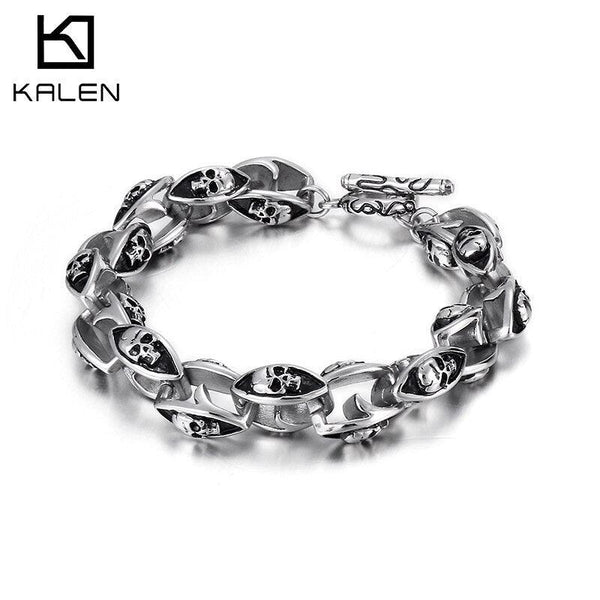 Kalen Punk Skull 316L Stainless Steel Men's 13mm Vintage Bracelet Viking Jewelry Chian Link.