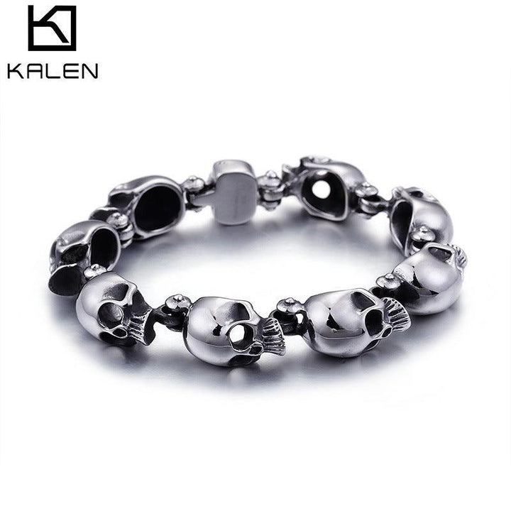 Kalen Punk 13mm Skull Charm Bracelet for Men - kalen