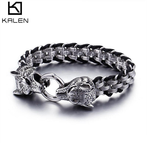 KALEN Punk 13mm Wolf Animal Charm Bracelets for Men - kalen