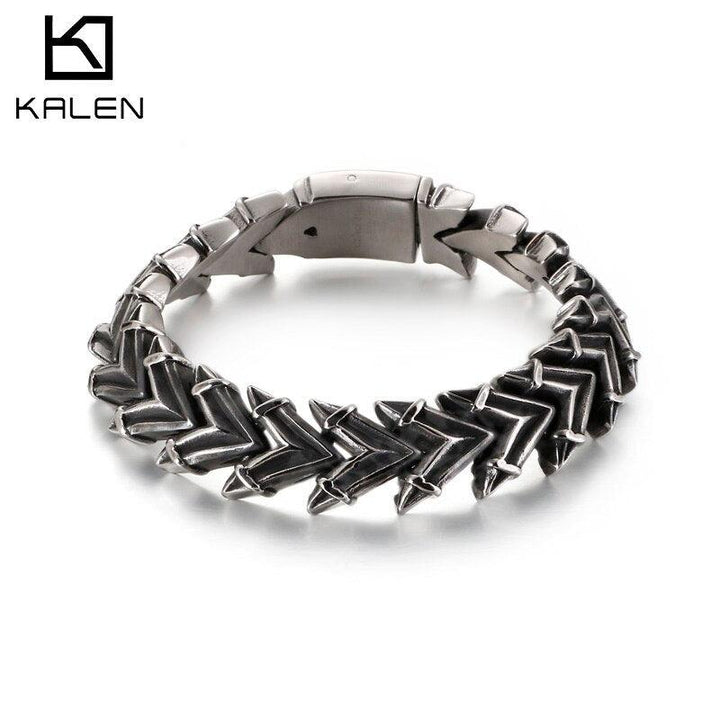 Kalen 316L Stainless Steel Polished Chain Men's Arrow Bone Retro Punk Bracelet Jewelry Accessories.