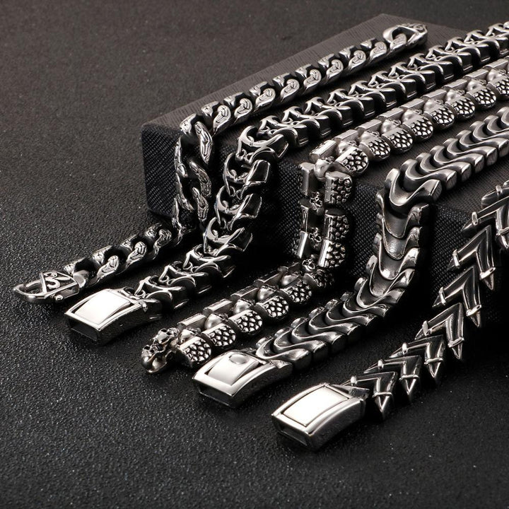 Kalen 316L Stainless Steel Polished Chain Men's Arrow Bone Retro Punk Bracelet Jewelry Accessories.