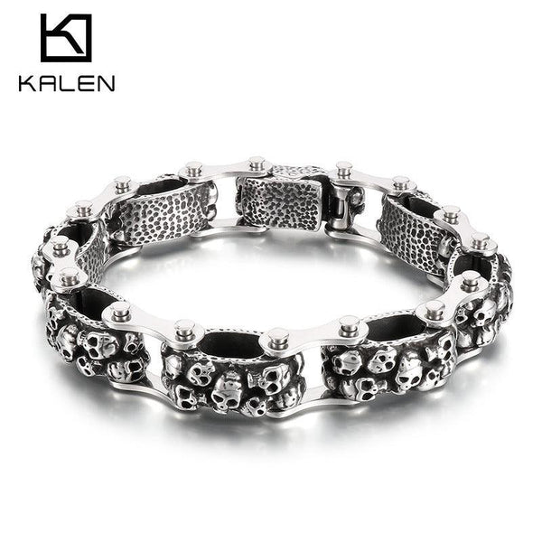 Kalen Punk 14mm Bicycle Chain Skull Charm for Men Bracelet - kalen