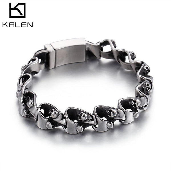 Kalen Punk 14mm Skull Charm Bracelet for Men - kalen