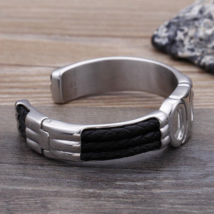 Kalen Punk 15mm Leather & Stainless Steel Cuff Bracelet Bangles for Men - kalen