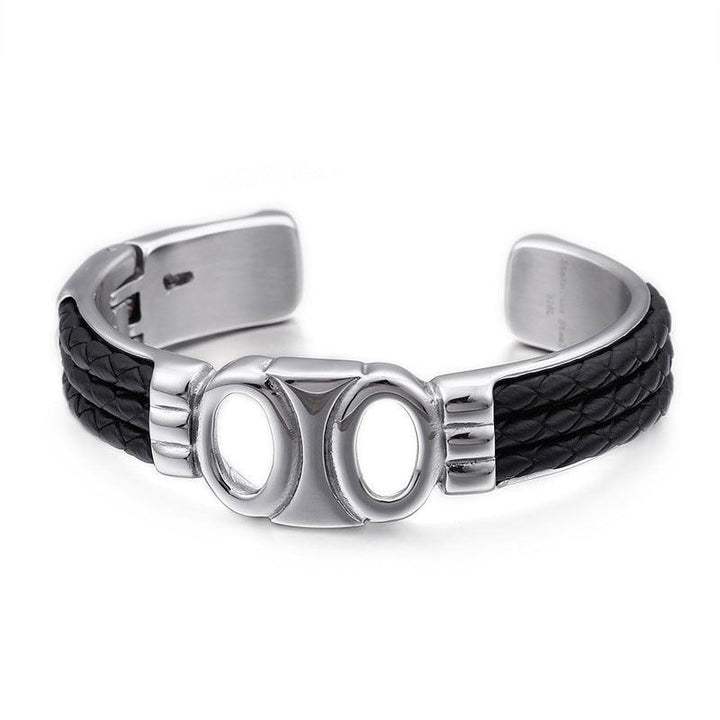 Kalen Punk 15mm Leather & Stainless Steel Cuff Bracelet Bangles for Men - kalen