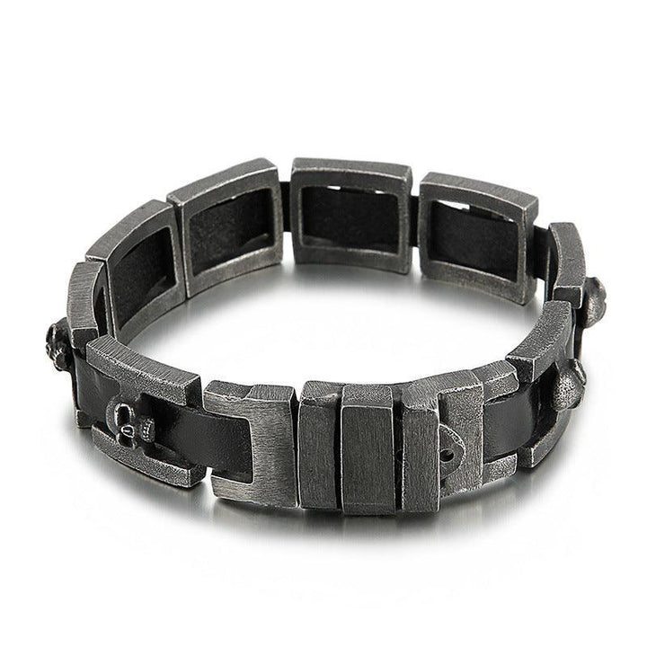 KALEN Punk 19mm Cowhide Leather Stainless Steel Skull Bracelet for Men - kalen