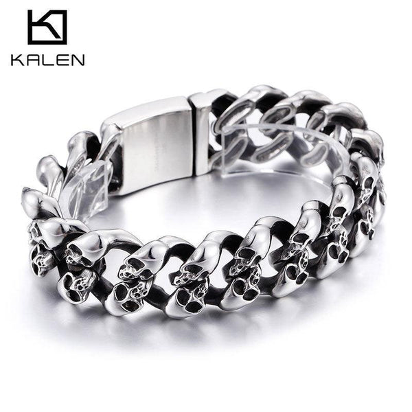 Kalen Punk 19mm Cuban Chain Skull Charm Bracelet for Men - kalen