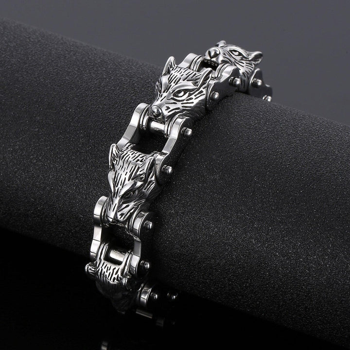 Kalen Viking Wolf Head Bracelet Bicycle Chain Punk Style Stainless Steel Charm Men's Bracelets Armband Jewelry.