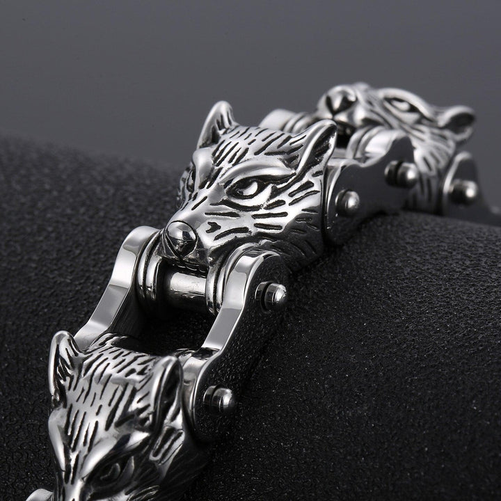 Kalen Viking Wolf Head Bracelet Bicycle Chain Punk Style Stainless Steel Charm Men's Bracelets Armband Jewelry.