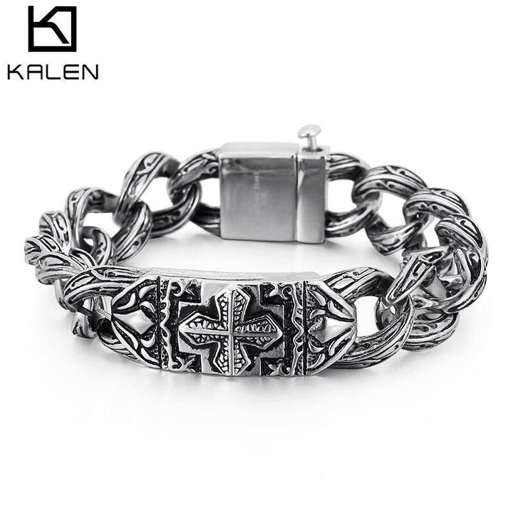 KALEN Punk 225 mm O-chain Bracelet Men's Stainless Steel Mysterious Symbol Male Jewelry.