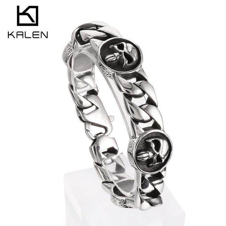 Kalen Punk 22mm Cuban Chain Round Skull Charm Bracelet for Men - kalen