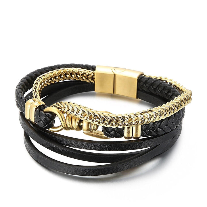 Kalen Punk Style Multilayer Leather Stainless Steel Bracelet Men's Rock Cool Boy Metal Accessories.