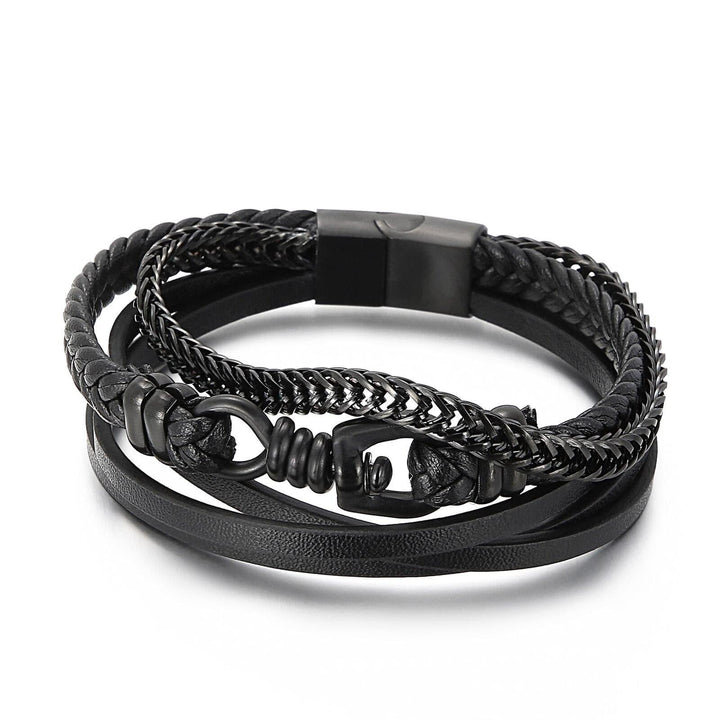 Kalen Punk Style Multilayer Leather Stainless Steel Bracelet Men's Rock Cool Boy Metal Accessories.