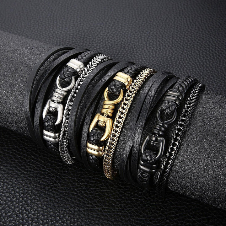 Kalen Punk Style Multilayer Leather Stainless Steel Bracelet Men's Rock Cool Boy Metal Accessories.