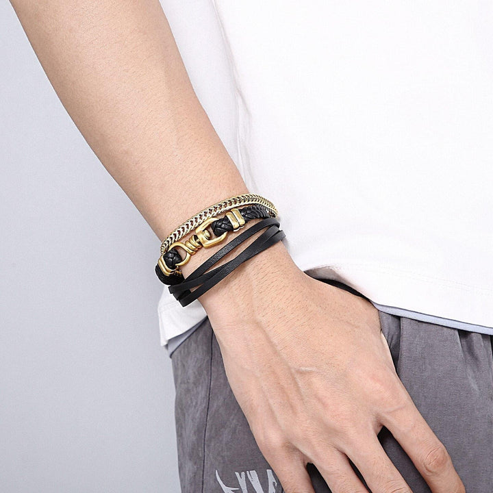 Kalen Punk Style Multilayer Leather Stainless Steel Bracelet Men's Rock Cool Boy Metal Accessories.