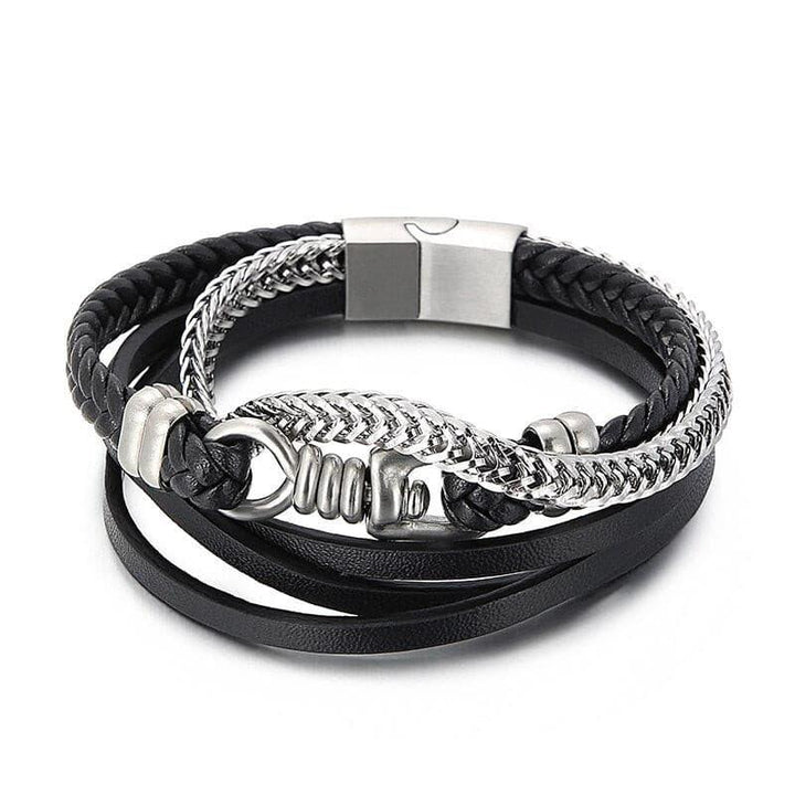 Kalen Punk Style Multilayer Leather Stainless Steel Bracelet Men's Rock Cool Boy Metal Accessories.