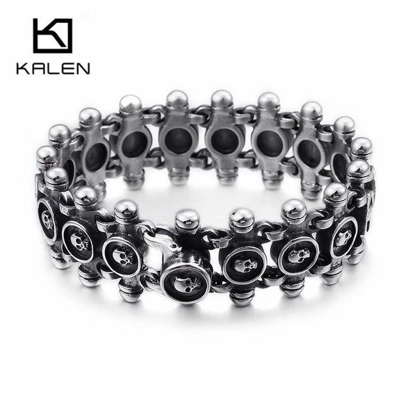 KALEN Punk 21.5cm Skull Bracelets Men Stainless Steel Matte Linking Skull Charm Bracelets Gothic Biker Halloween Jewelry.