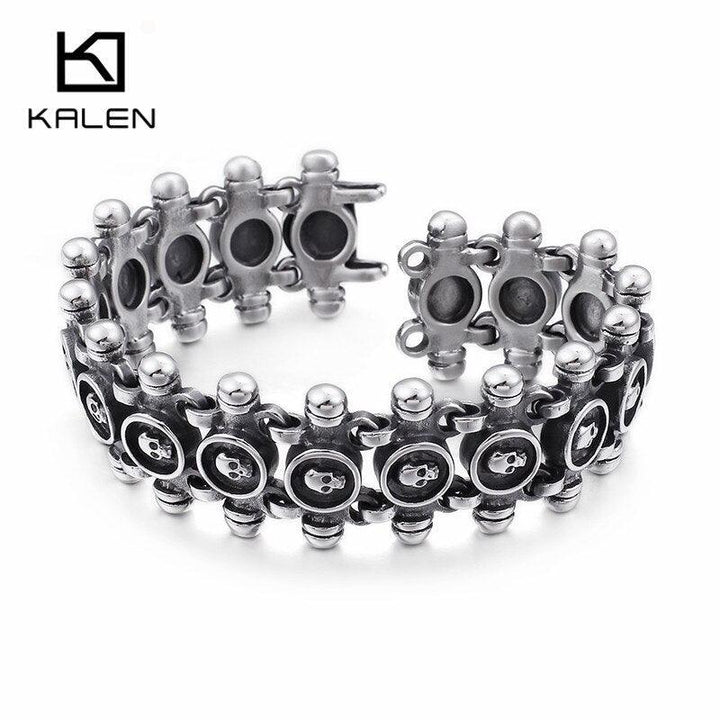 KALEN Punk 21.5cm Skull Bracelets Men Stainless Steel Matte Linking Skull Charm Bracelets Gothic Biker Halloween Jewelry.