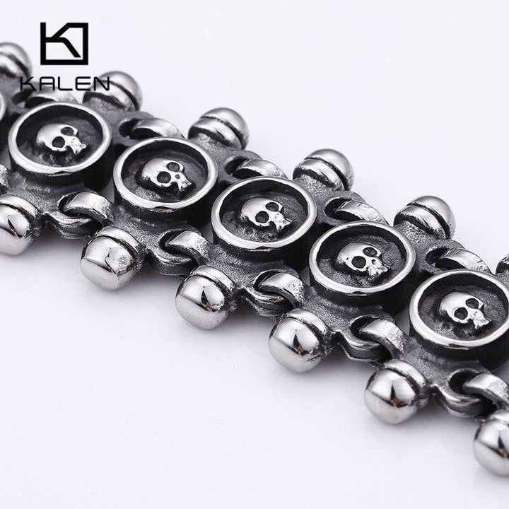 KALEN Punk 21.5cm Skull Bracelets Men Stainless Steel Matte Linking Skull Charm Bracelets Gothic Biker Halloween Jewelry.