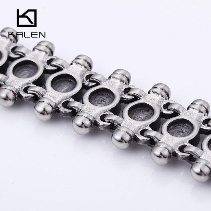 KALEN Punk 21.5cm Skull Bracelets Men Stainless Steel Matte Linking Skull Charm Bracelets Gothic Biker Halloween Jewelry.