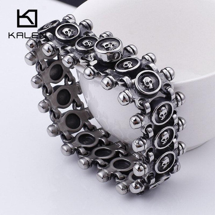 KALEN Punk 21.5cm Skull Bracelets Men Stainless Steel Matte Linking Skull Charm Bracelets Gothic Biker Halloween Jewelry.