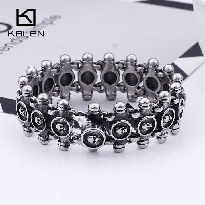 KALEN Punk 21.5cm Skull Bracelets Men Stainless Steel Matte Linking Skull Charm Bracelets Gothic Biker Halloween Jewelry.