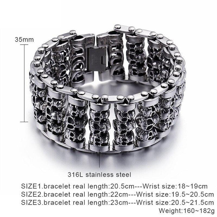 KALEN Punk 316 Stainless Steel Multiple Skull Heads Charm Bracelets For Men Biker Hand Chain Bracelet Drop Shipping Jewelry.