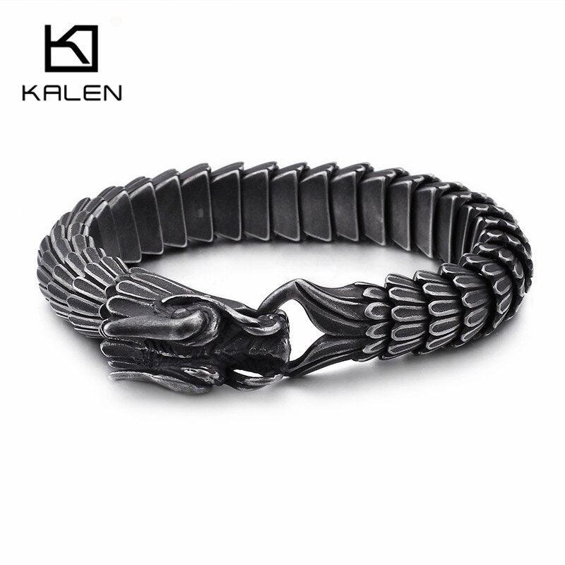 KALEN Punk Animal Dragon Charm Bracelet Men Stainless Steel MatteShiny China Dragon Blessing Bracelet Amulet Bangle Jewelry.