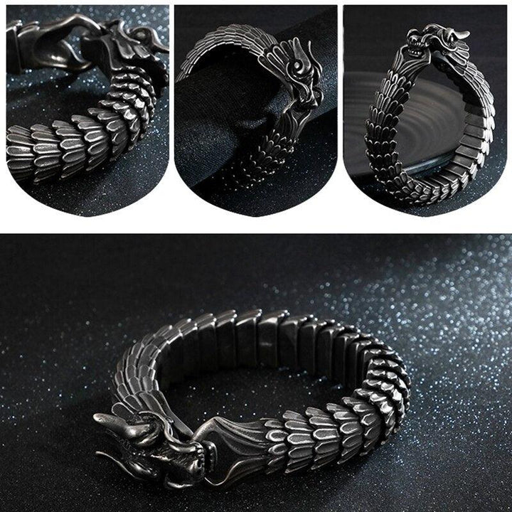 KALEN Punk Animal Dragon Charm Bracelet Men Stainless Steel MatteShiny China Dragon Blessing Bracelet Amulet Bangle Jewelry.