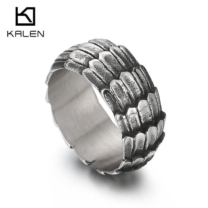 KALEN Punk Animal Dragon Charm Ring Men Stainless Steel 316L Matte Jewelry.