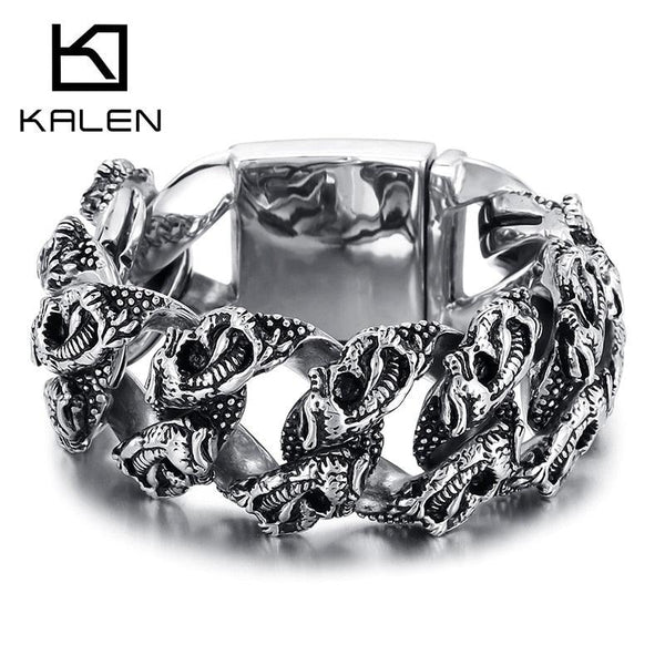 KALEN Punk Animal Print Bracelets For Men Stainless Steel Charm Link Chain Brecelets Jewelry.