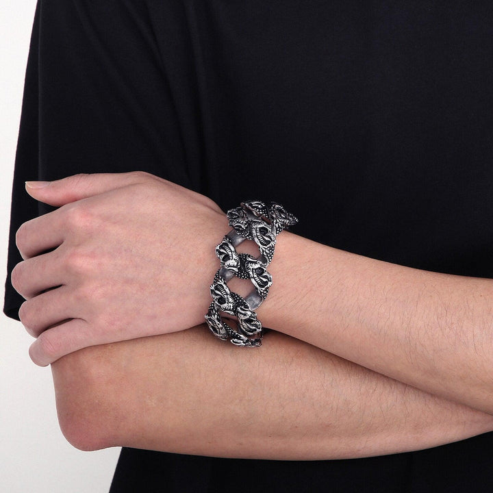 KALEN Punk Animal Print Bracelets For Men Stainless Steel Charm Link Chain Brecelets Jewelry.