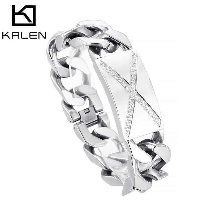 KALEN Punk Charm Zircon Bracelets Men Stainless Steel Jewelry.