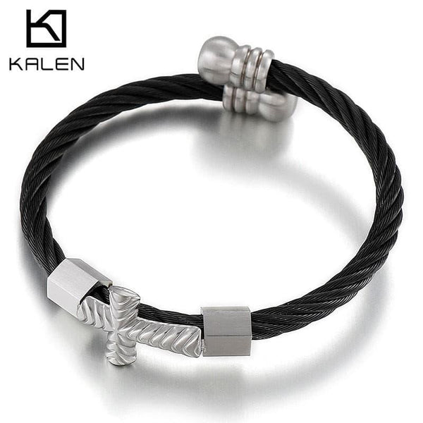 Kalen Punk Cross Accessories Twisted Wire Chain  Stainless Steel High Quality Bangles Men's Jewelry.