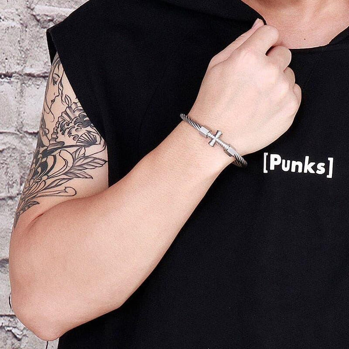 Kalen Punk Cross Accessories Twisted Wire Chain  Stainless Steel High Quality Bangles Men's Jewelry.