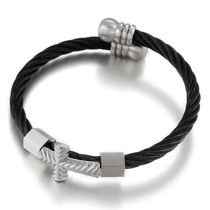 Kalen Punk Cross Accessories Twisted Wire Chain  Stainless Steel High Quality Bangles Men's Jewelry.