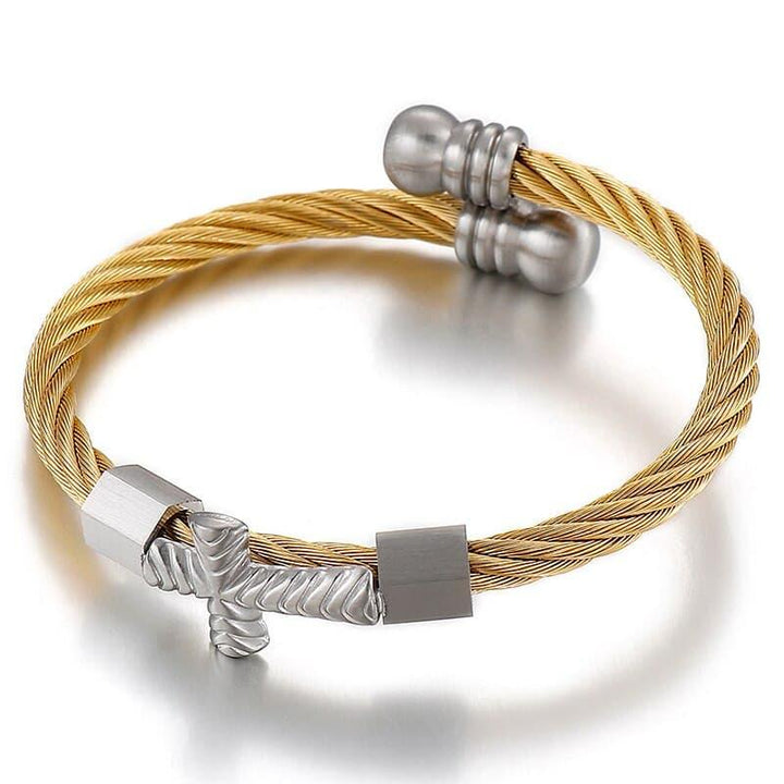 Kalen Punk Cross Accessories Twisted Wire Chain  Stainless Steel High Quality Bangles Men's Jewelry.