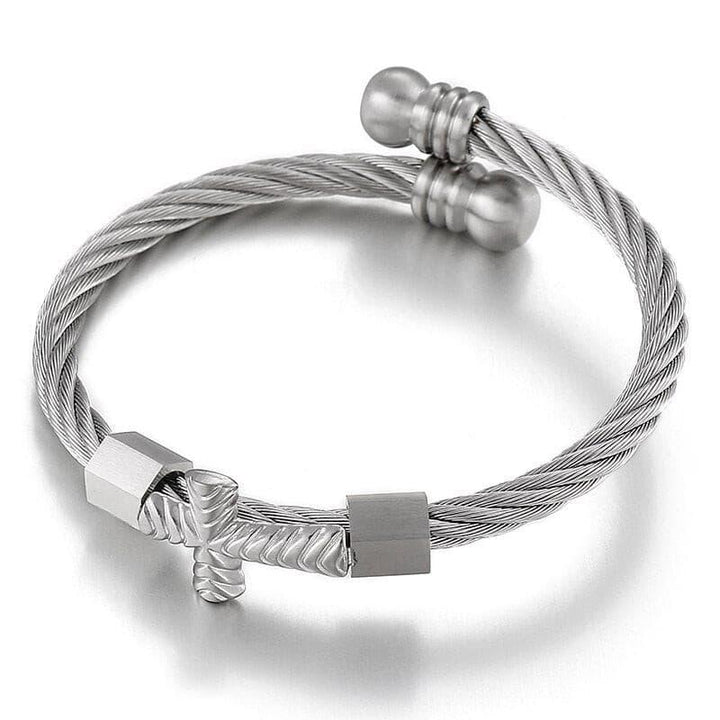 Kalen Punk Cross Accessories Twisted Wire Chain  Stainless Steel High Quality Bangles Men's Jewelry.