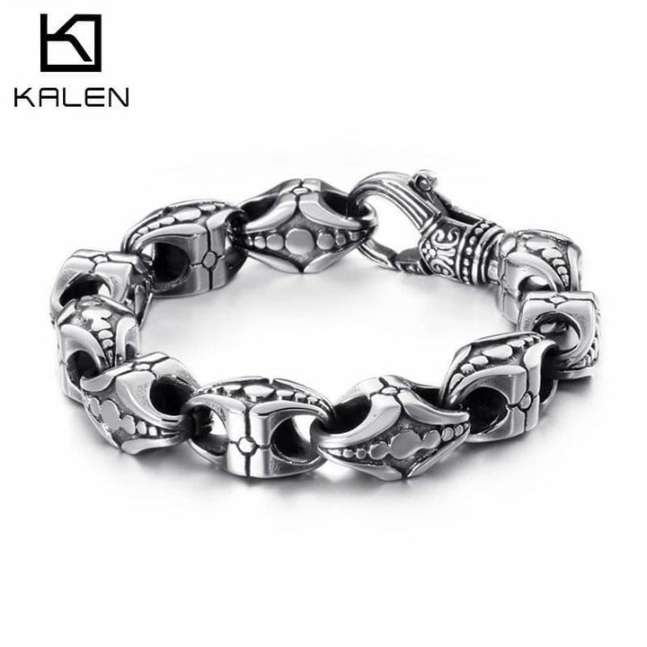 KALEN Punk Cross Bracelet Men's Stainless Steel 21.5cm 22cm Cross Cruz Charm Bracelet Heavy Chunky Bangle Jewelry Accessories.